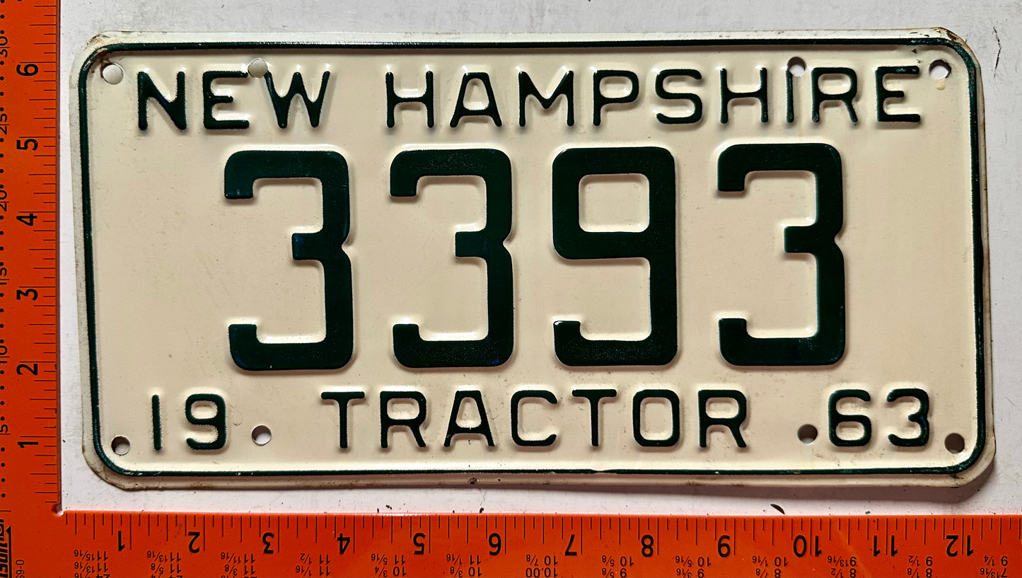 1963 New Hampshire #3393 Tractor License Plate