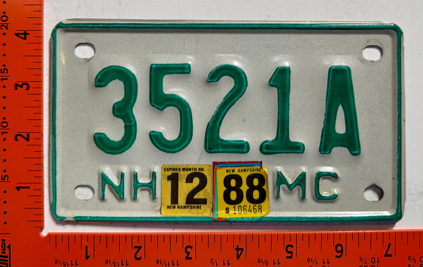 1988 New Hampshire #3521A Motorcycle License Plate