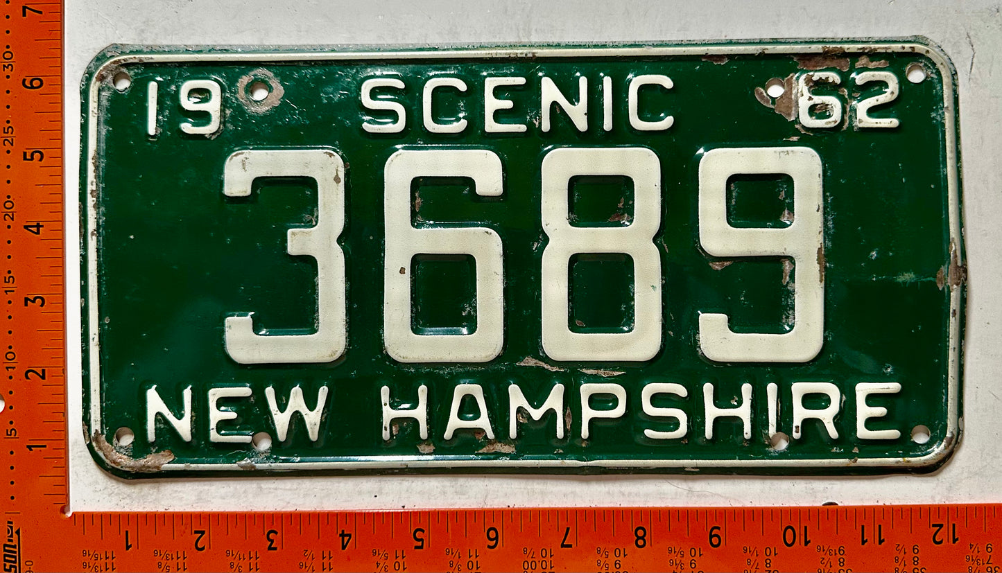 1962 New Hampshire #3689 Passenger License Plate
