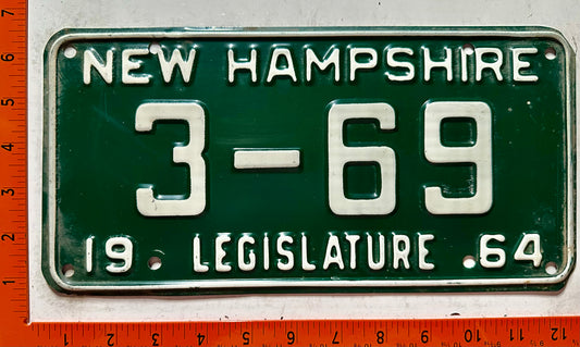 1964 New Hampshire #3-69 Legislature License Plate