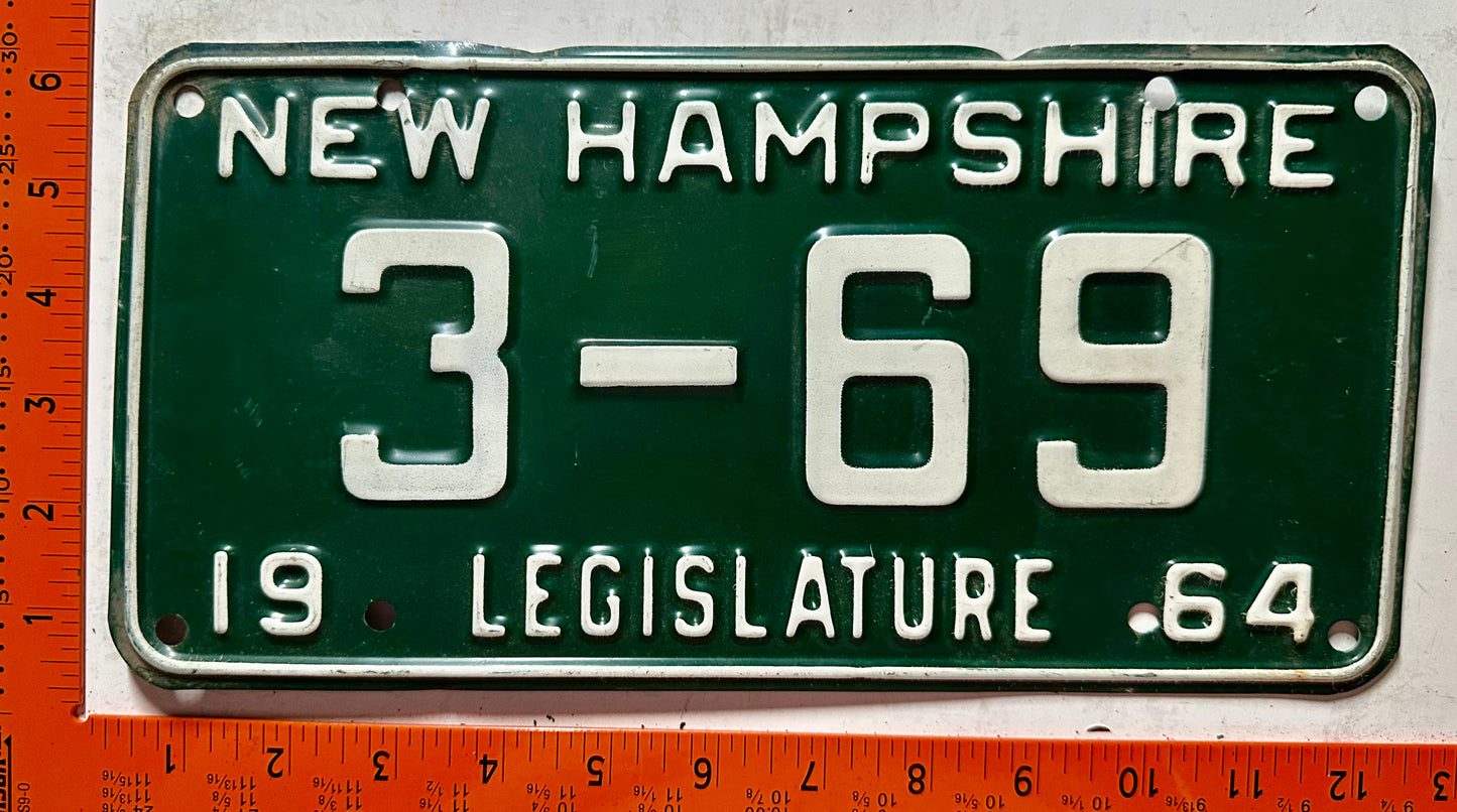 1964 New Hampshire #3-69 Legislature License Plate
