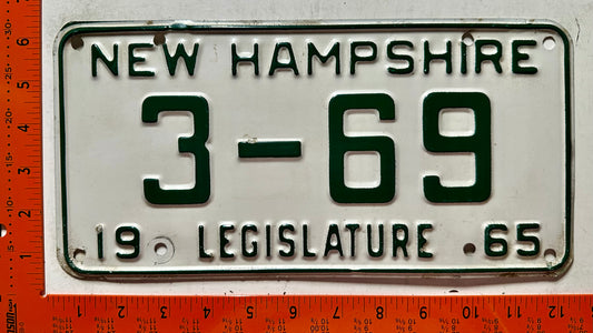 1965 New Hampshire #3-69 Legislature License Plate