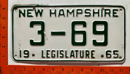 1965 New Hampshire #3-69 Legislature License Plate