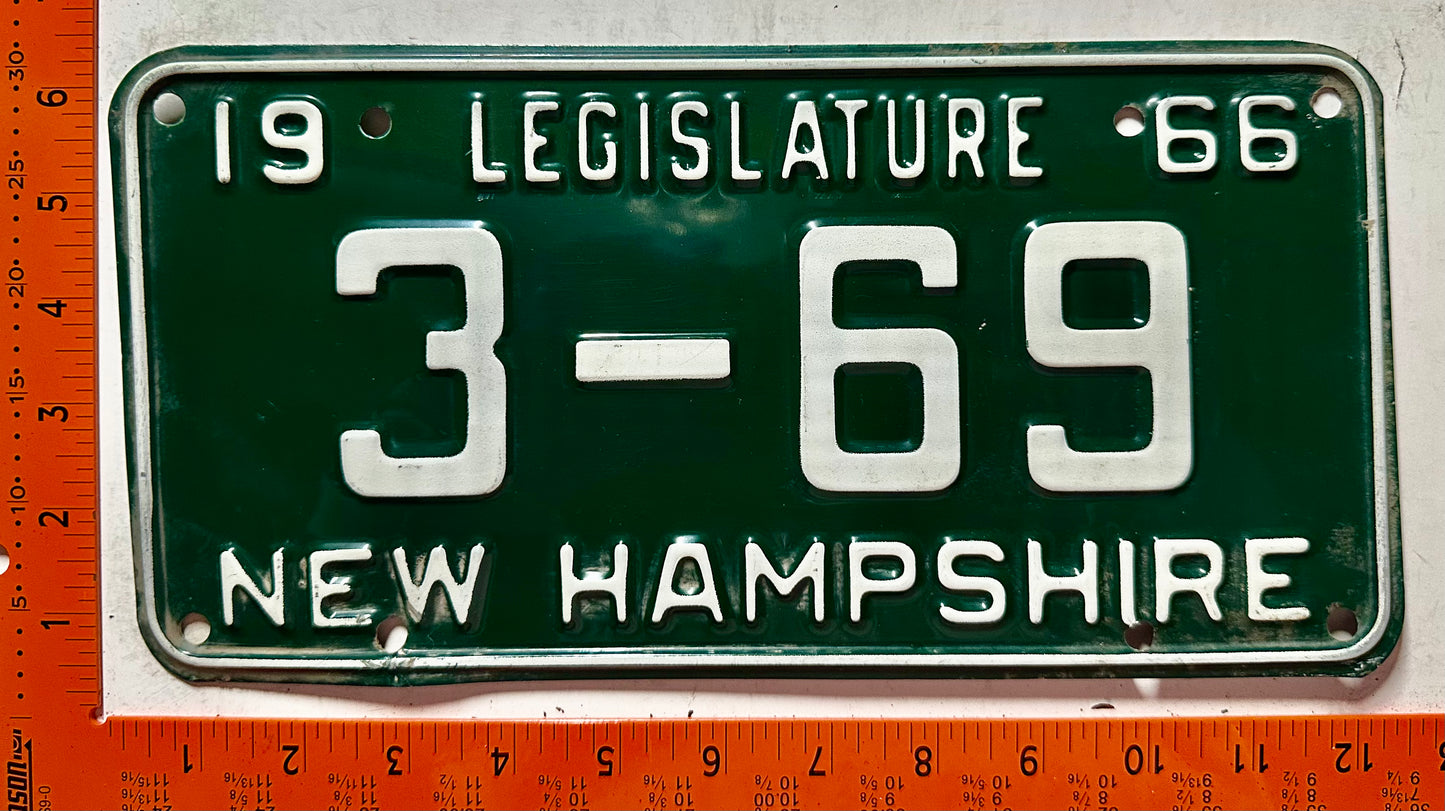 1966 New Hampshire #3-69 Legislature License Plate