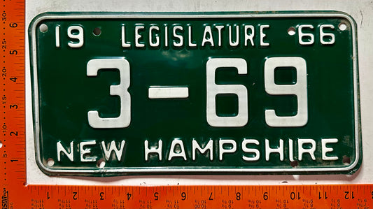 1966 New Hampshire #3-69 Legislature License Plate