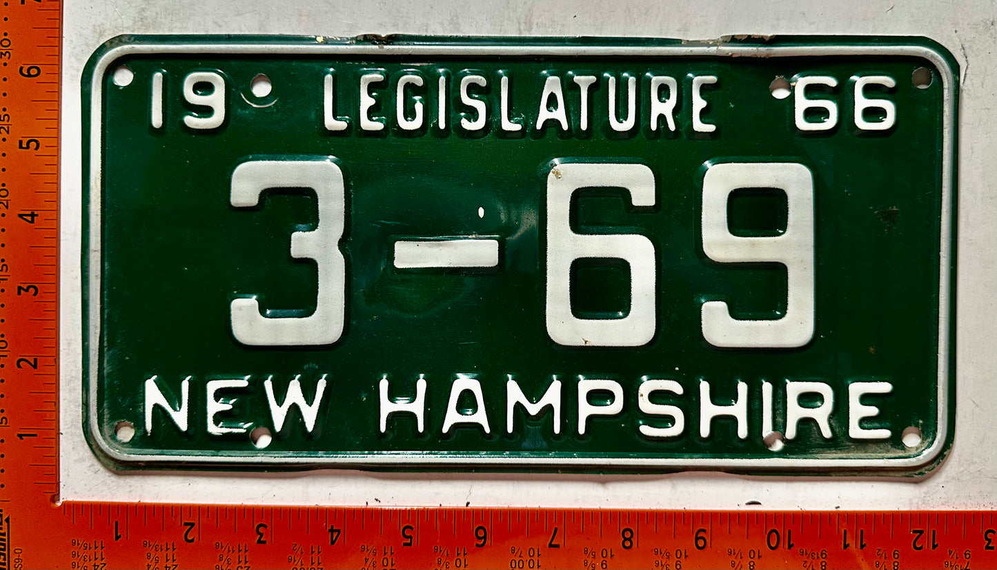 1966 New Hampshire #3-69 Legislature License Plate