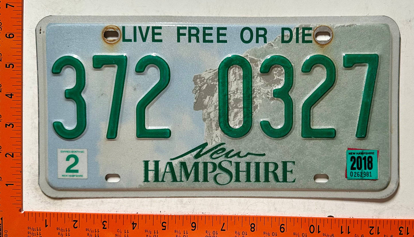 2018 New Hampshire #372 0327 Passenger License Plate