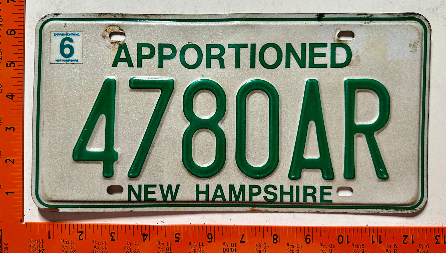 undated New Hampshire #4780AR Apportioned License Plate
