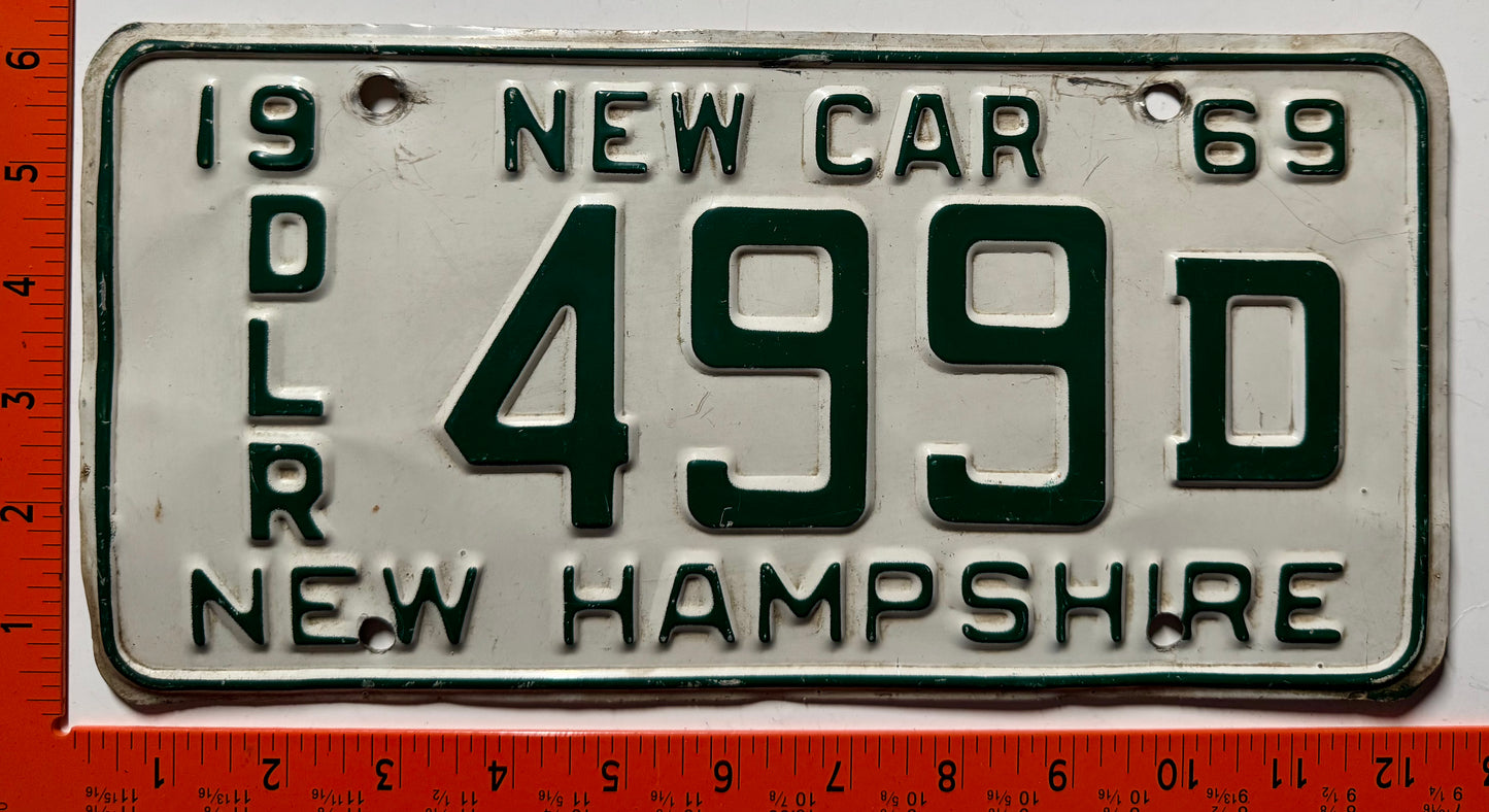 1969 New Hampshire #499D New Car Dealer License Plate
