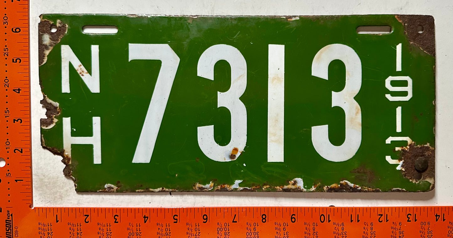 1913 New Hampshire #7313 Passenger License Plate (Porcelain)