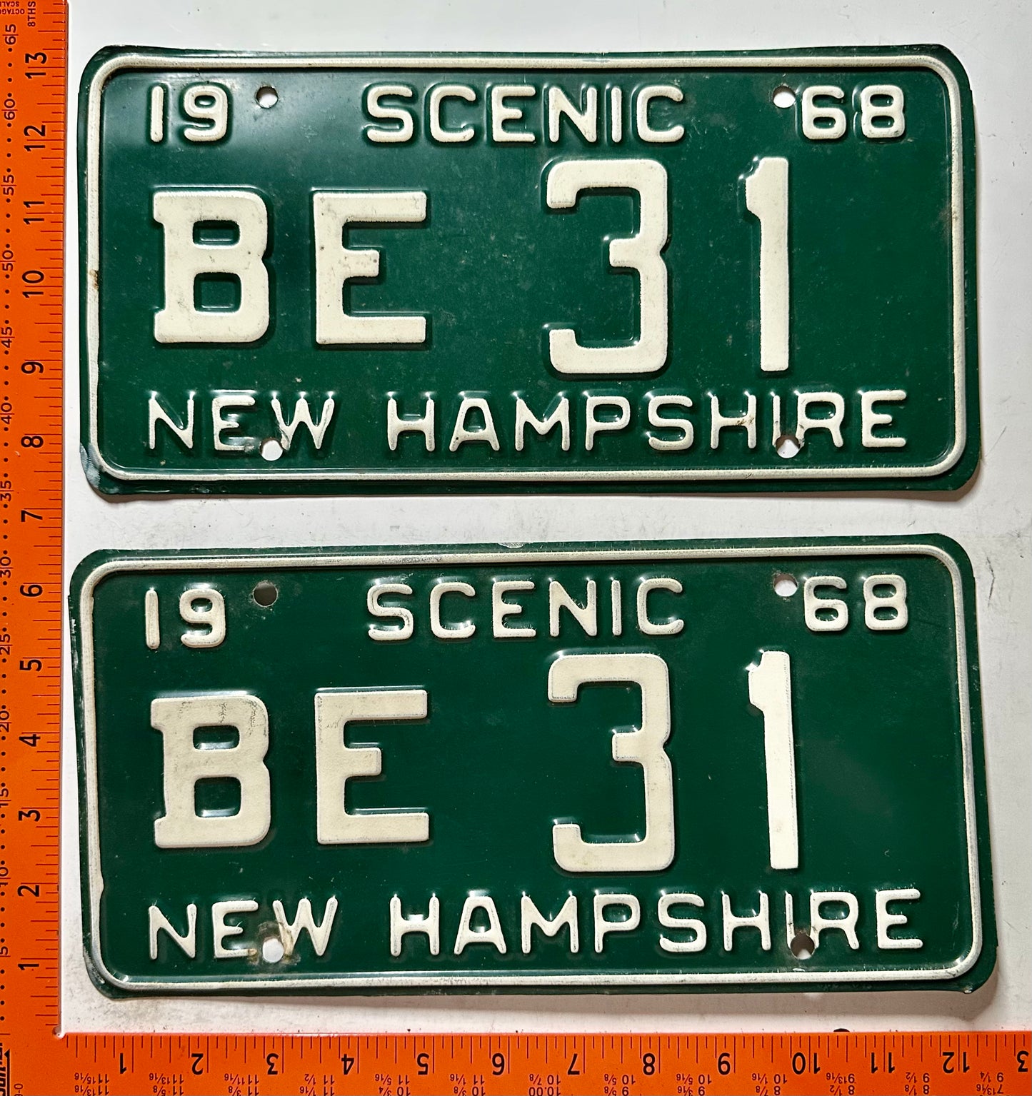 1968 New Hampshire #BE 31 Passenger License Plate (Pair)