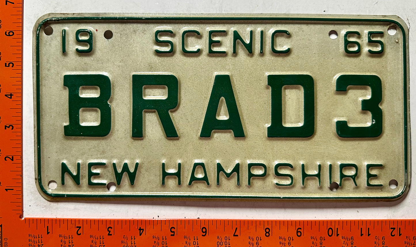 1965 New Hampshire #BRAD3 Passenger Vanity License Plate