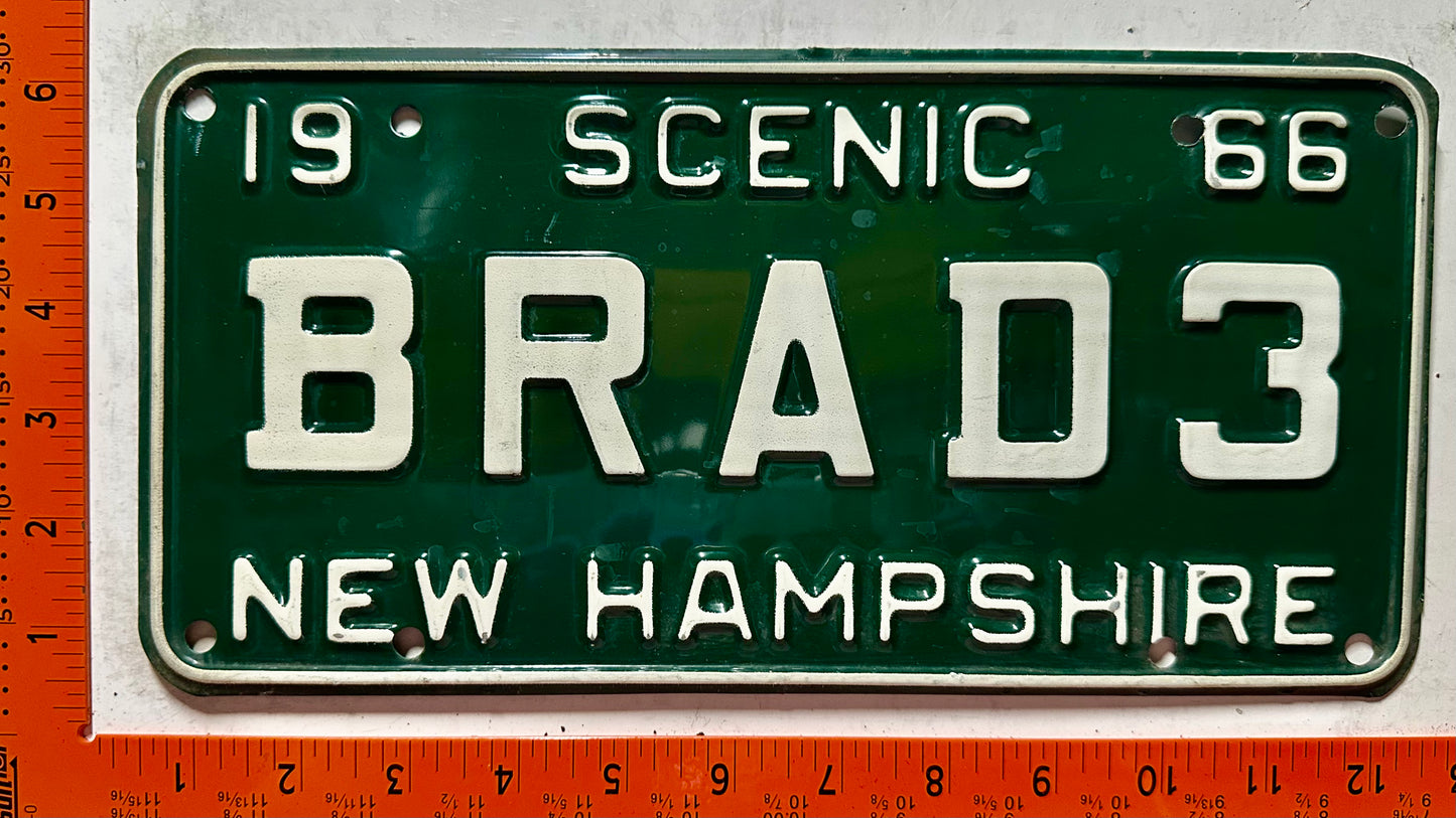 1966 New Hampshire #BRAD3 Passenger Vanity License Plate