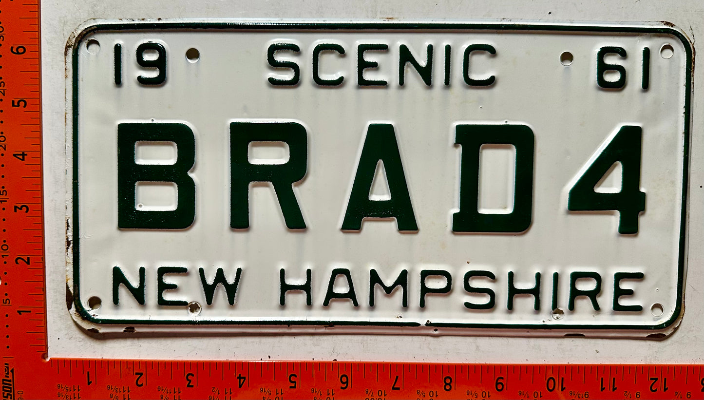 1961 New Hampshire #BRAD4 Passenger Vanity License Plate