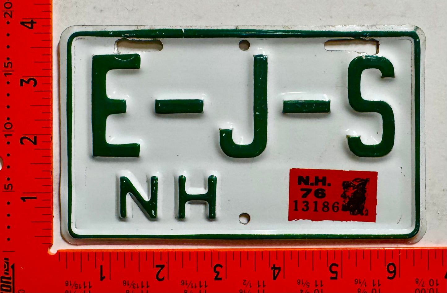 1976 New Hampshire #E-J-S Motorcycle Vanity License Plate