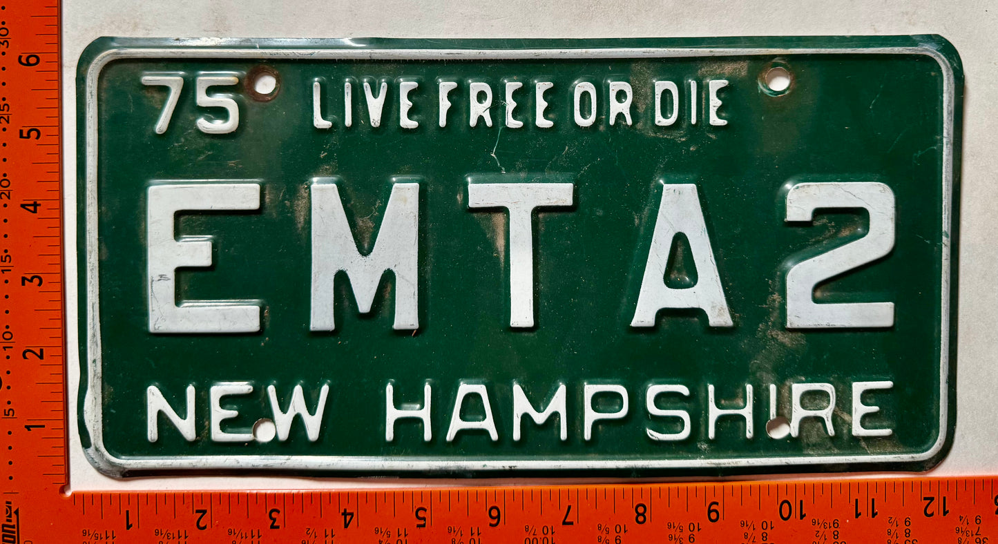 1975 New Hampshire #EMTA2 Passenger Vanity License Plate