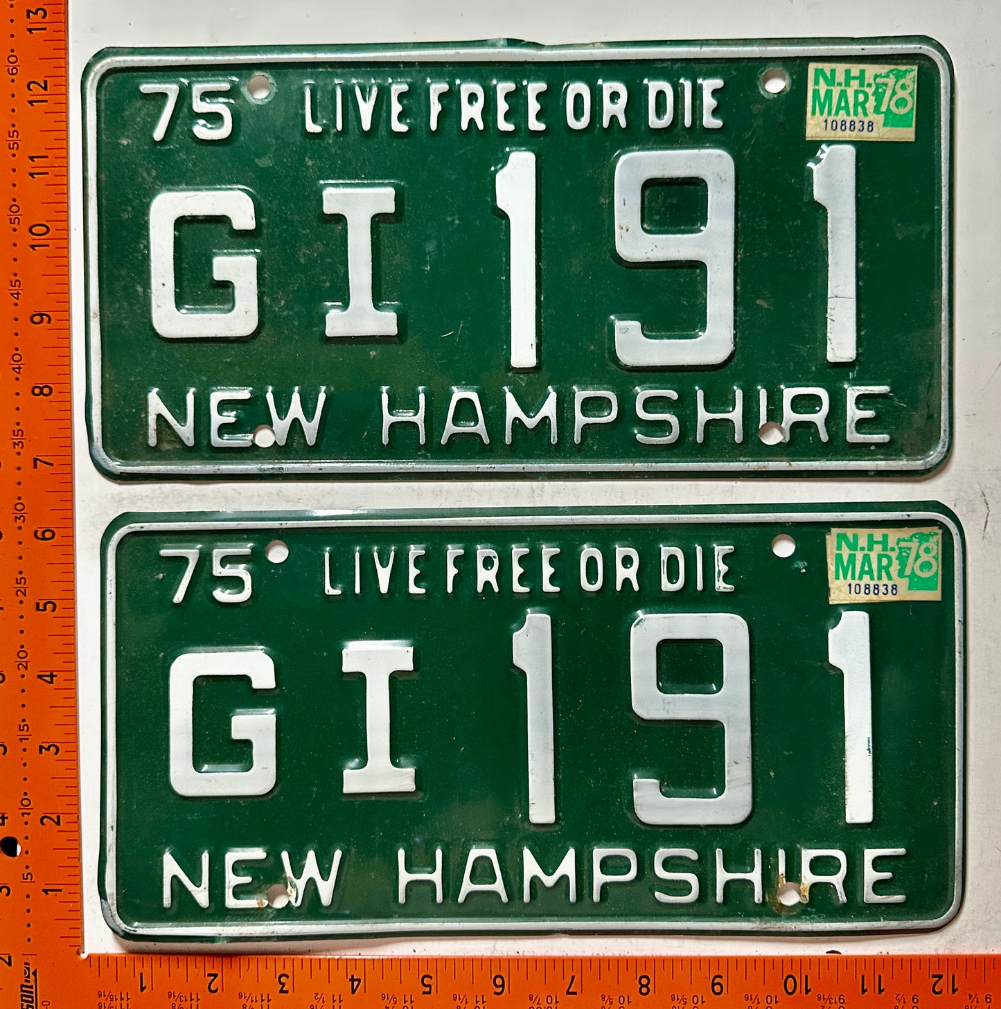 1978 New Hampshire #GI191 Passenger License Plate (Pair)