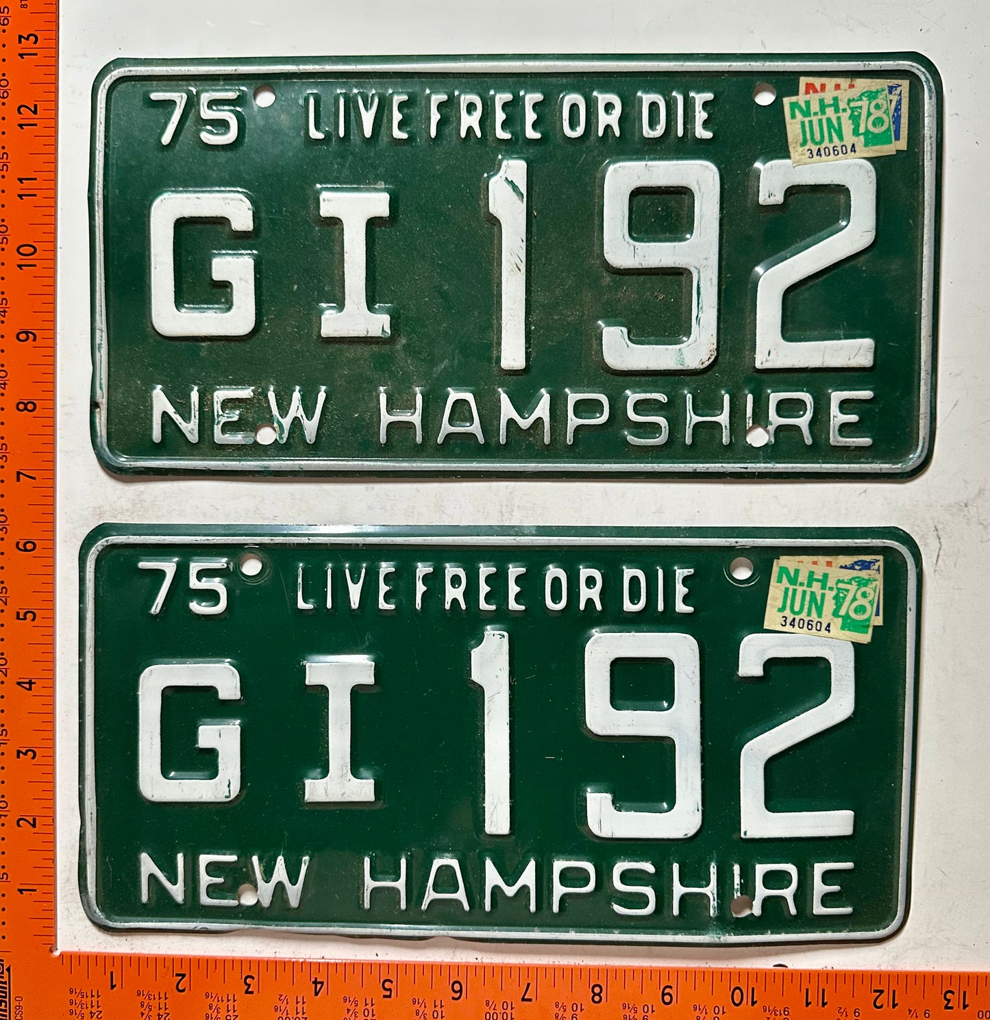 1978 New Hampshire #GI192 Passenger License Plate (Pair)