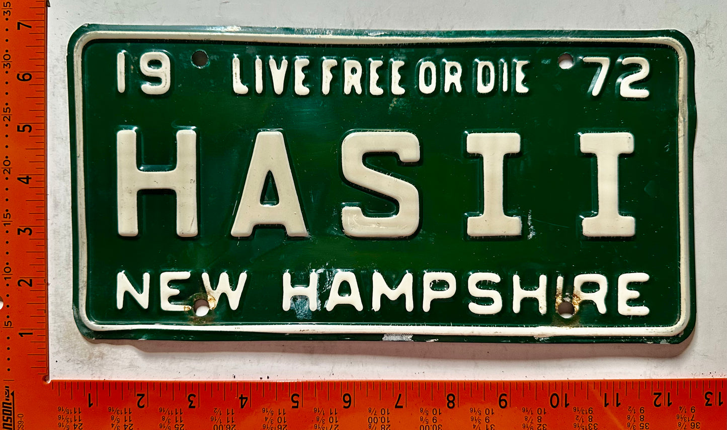 1972 New Hampshire #HASII Passenger Vanity License Plate