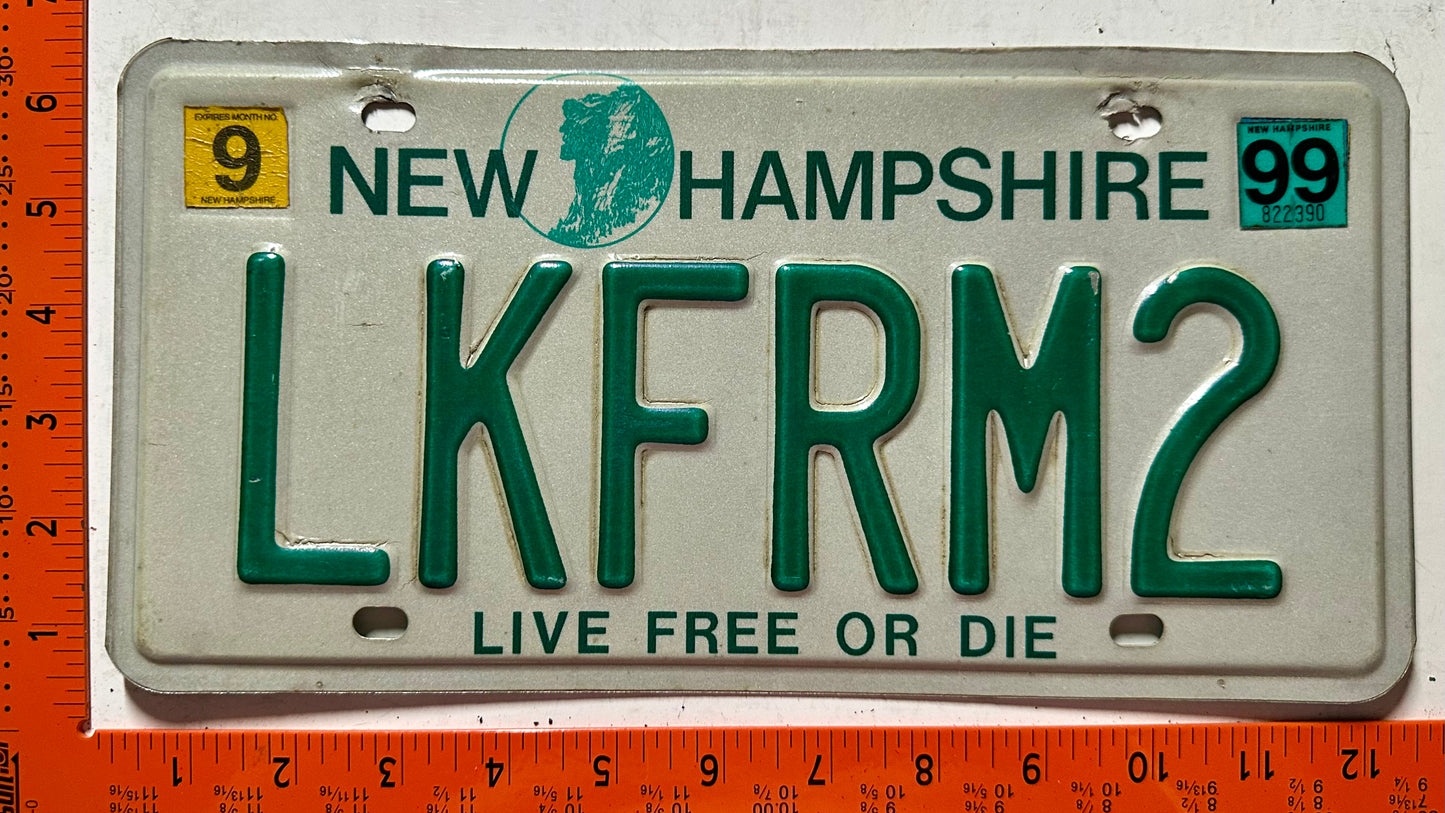 1999 New Hampshire #LKFRM2 Passenger Vanity License Plate