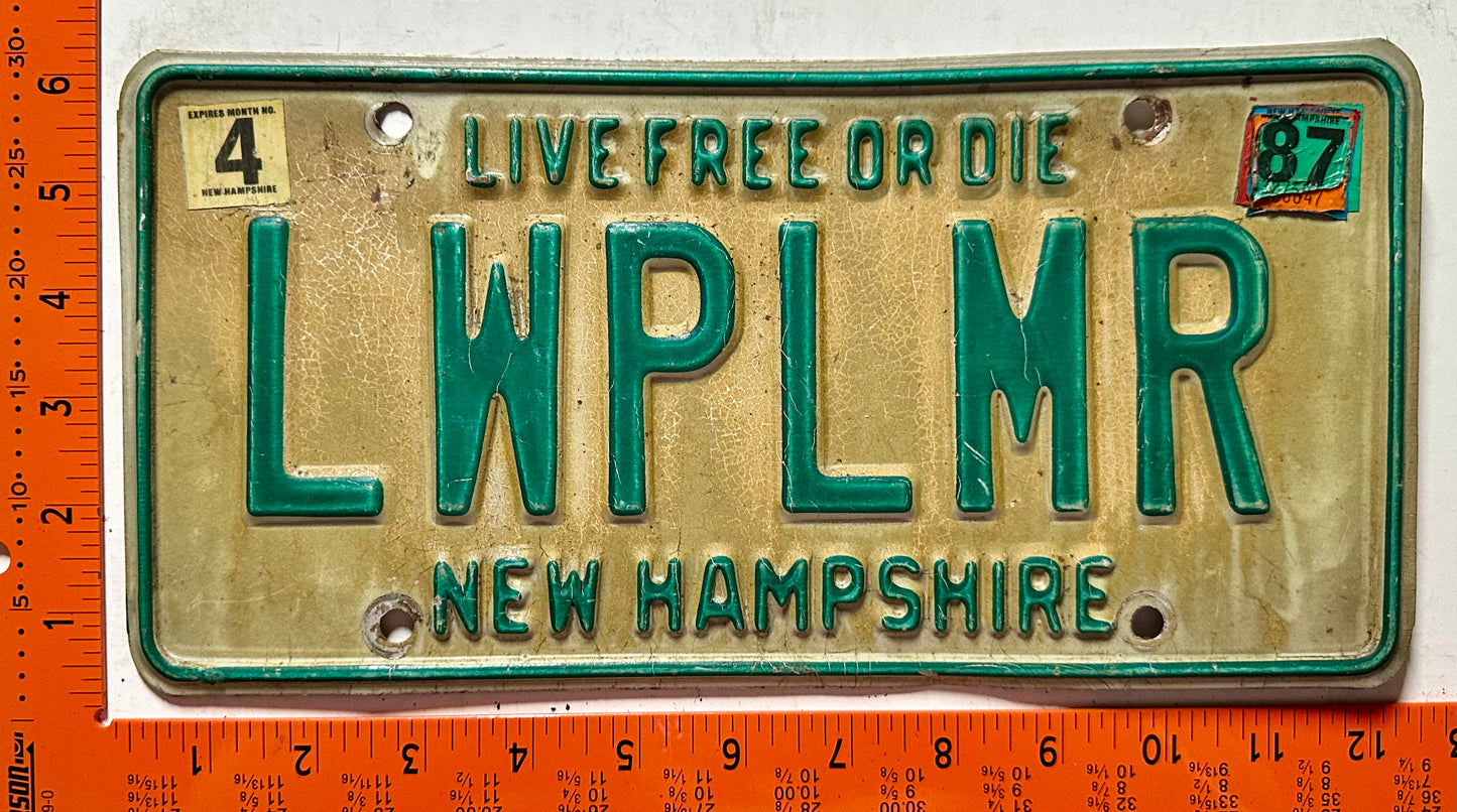 1987 New Hampshire #LWPLMR Passenger Vanity License Plate