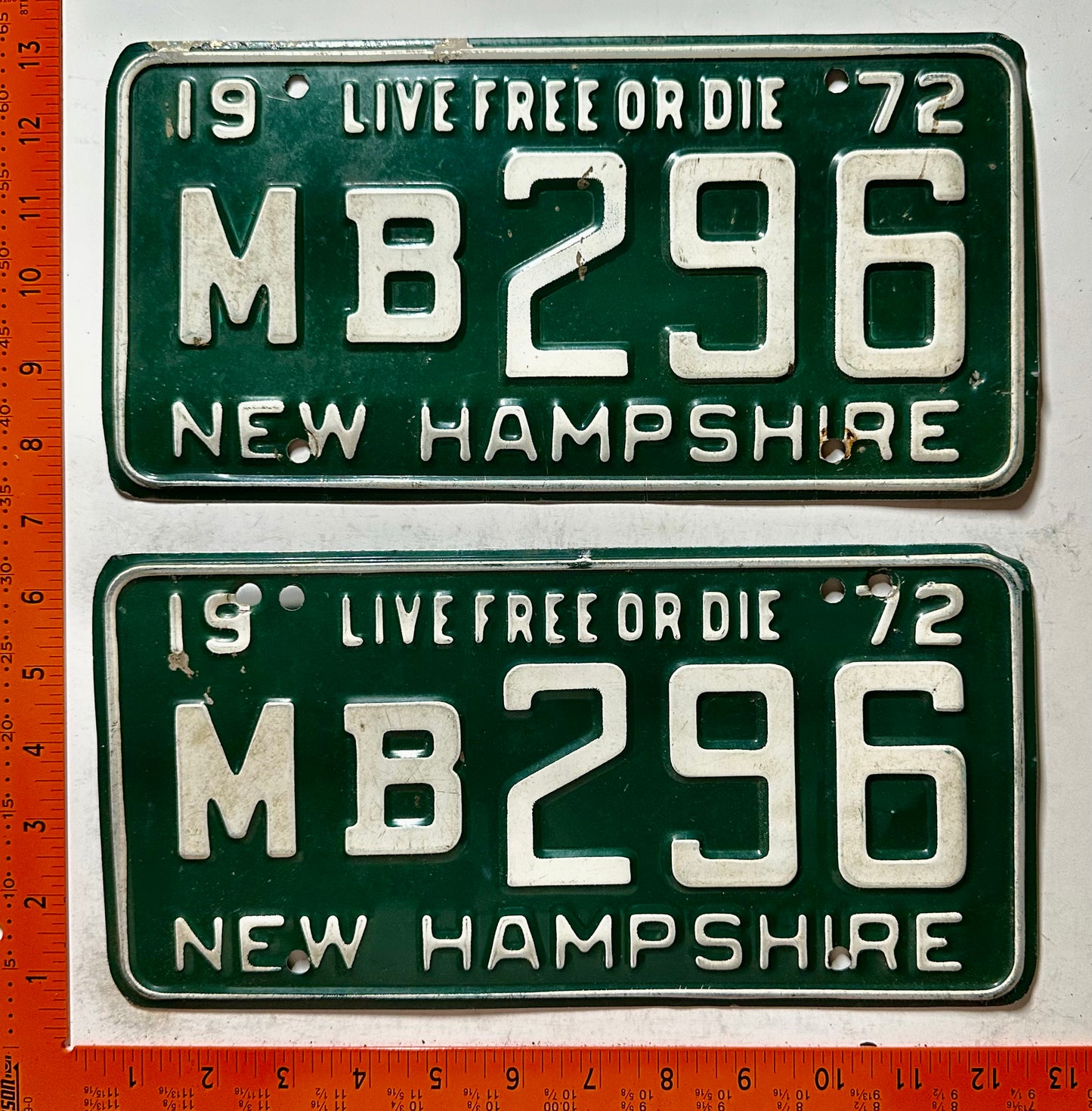 1972 New Hampshire #MB296 Passenger License Plate (Pair)