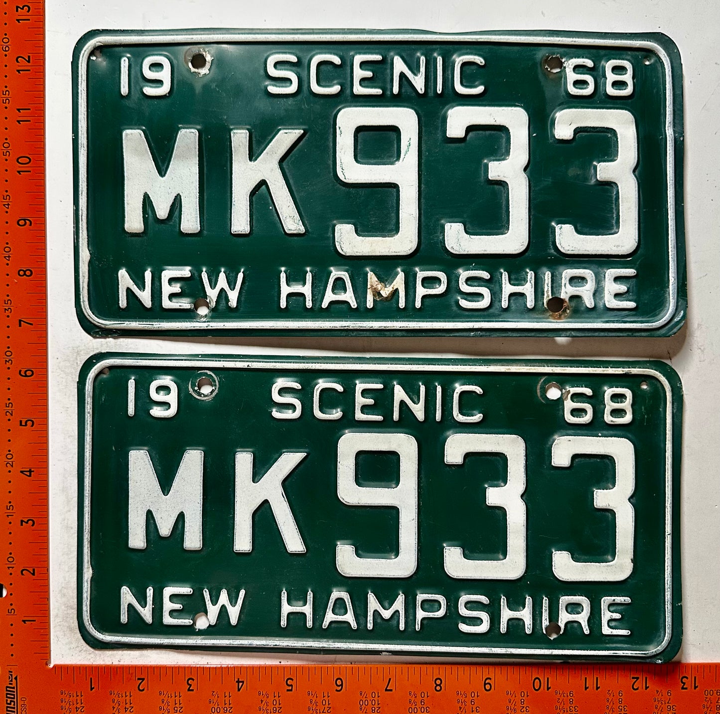 1968 New Hampshire #MK933 Passenger License Plate (Pair)