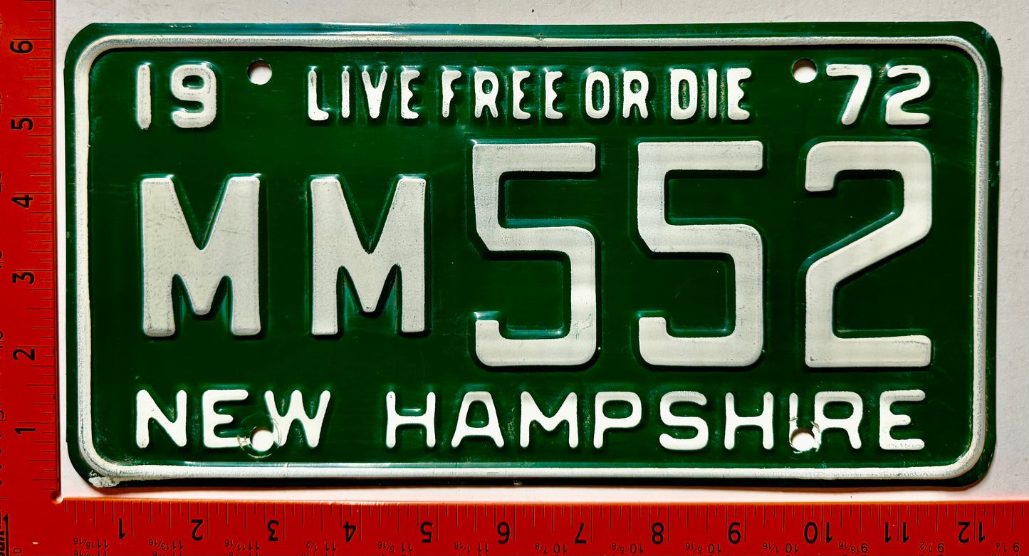 1972 New Hampshire #MM552 Passenger License Plate