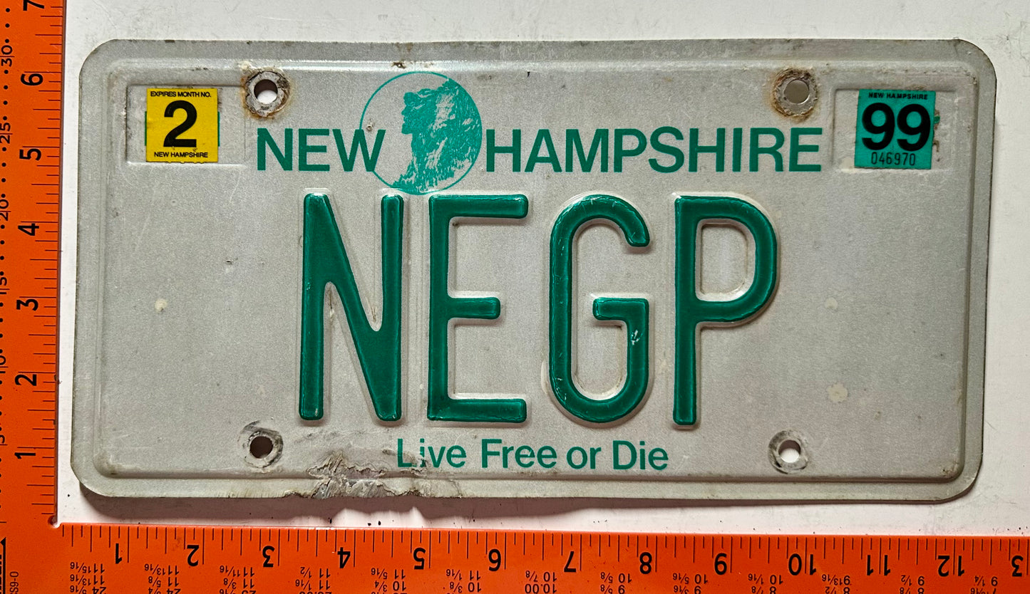 1999 New Hampshire #NEGP Passenger Vanity License Plate