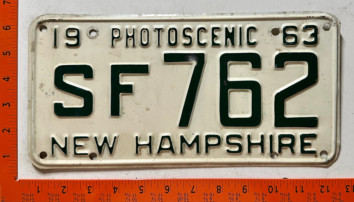 1963 New Hampshire #SF762 Passenger License Plate