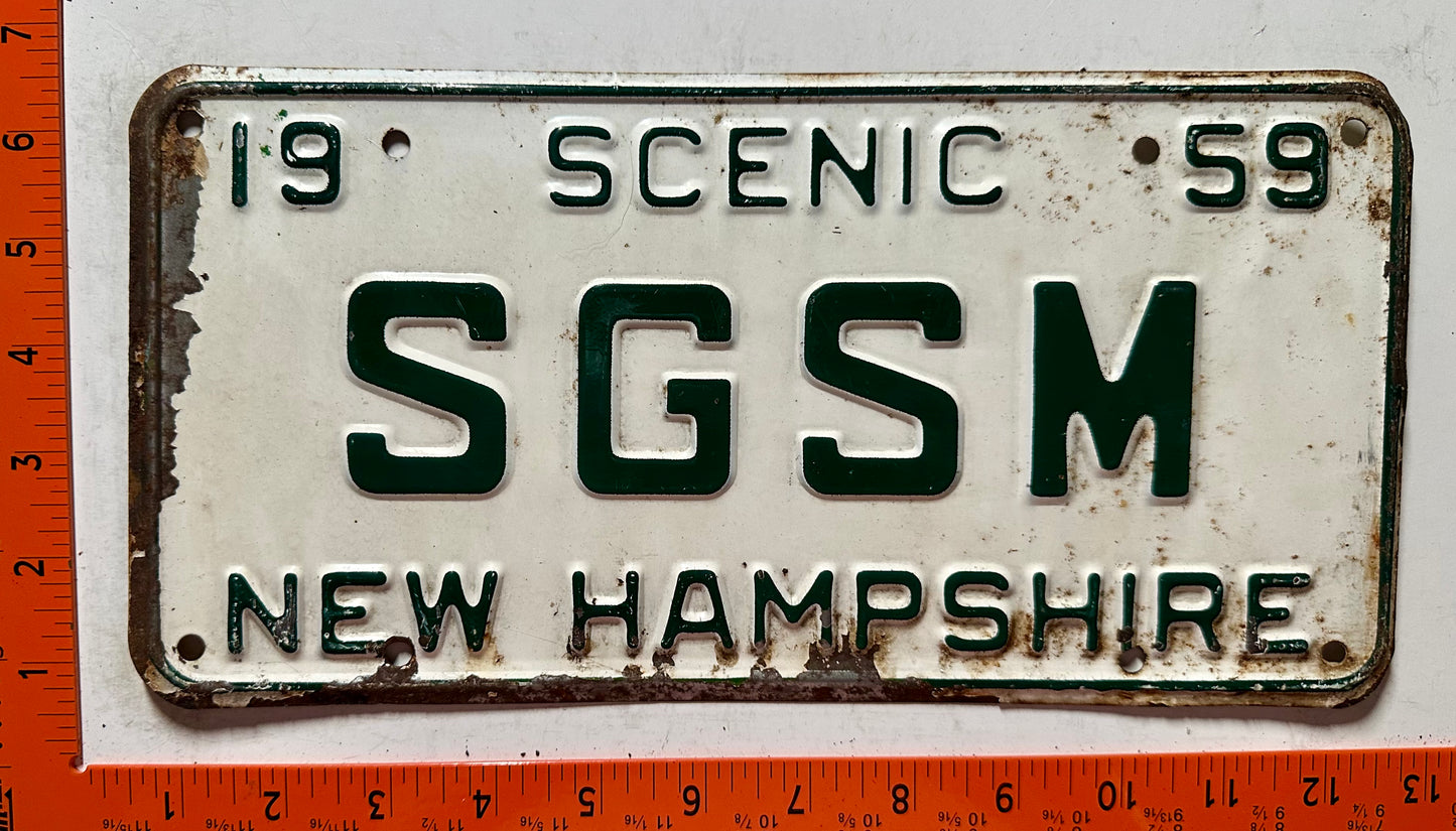 1959 New Hampshire #SGSM Passenger Vanity License Plate