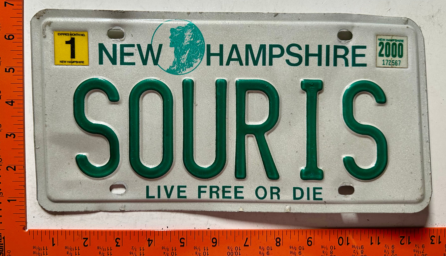 2000 New Hampshire #SOURIS Passenger Vanity License Plate