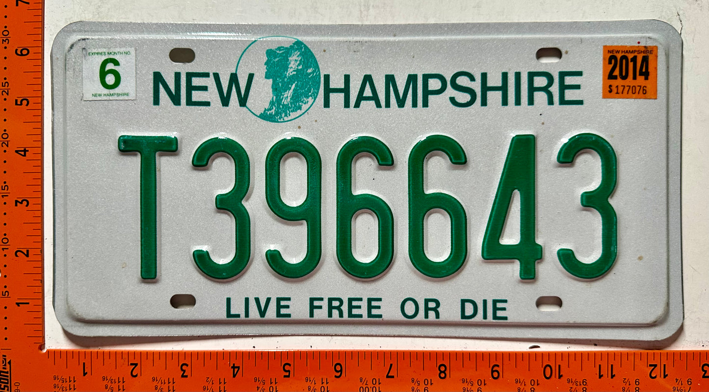 2014 New Hampshire #T396643 Trailer License Plate