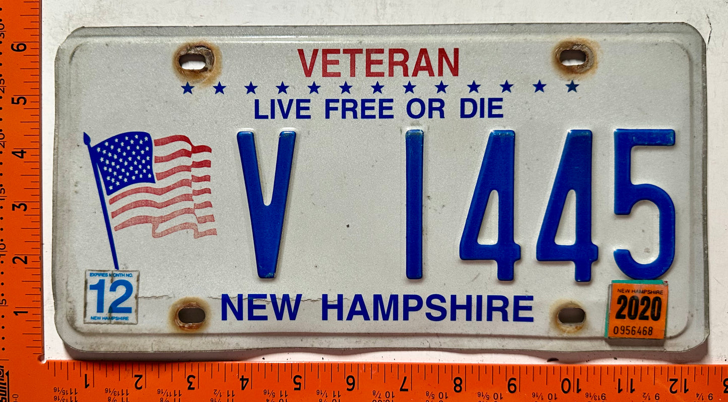2020 New Hampshire #V 1445 Veteran License Plate