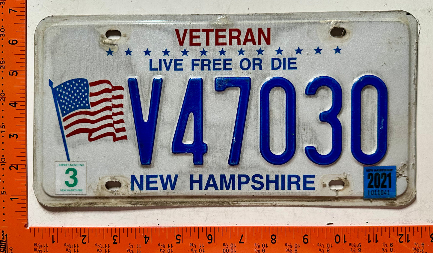 2021 New Hampshire #V47030 Veteran License Plate