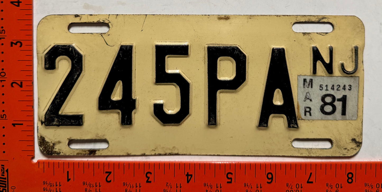 1981 New Jersey #245PA Motorcycle License Plate
