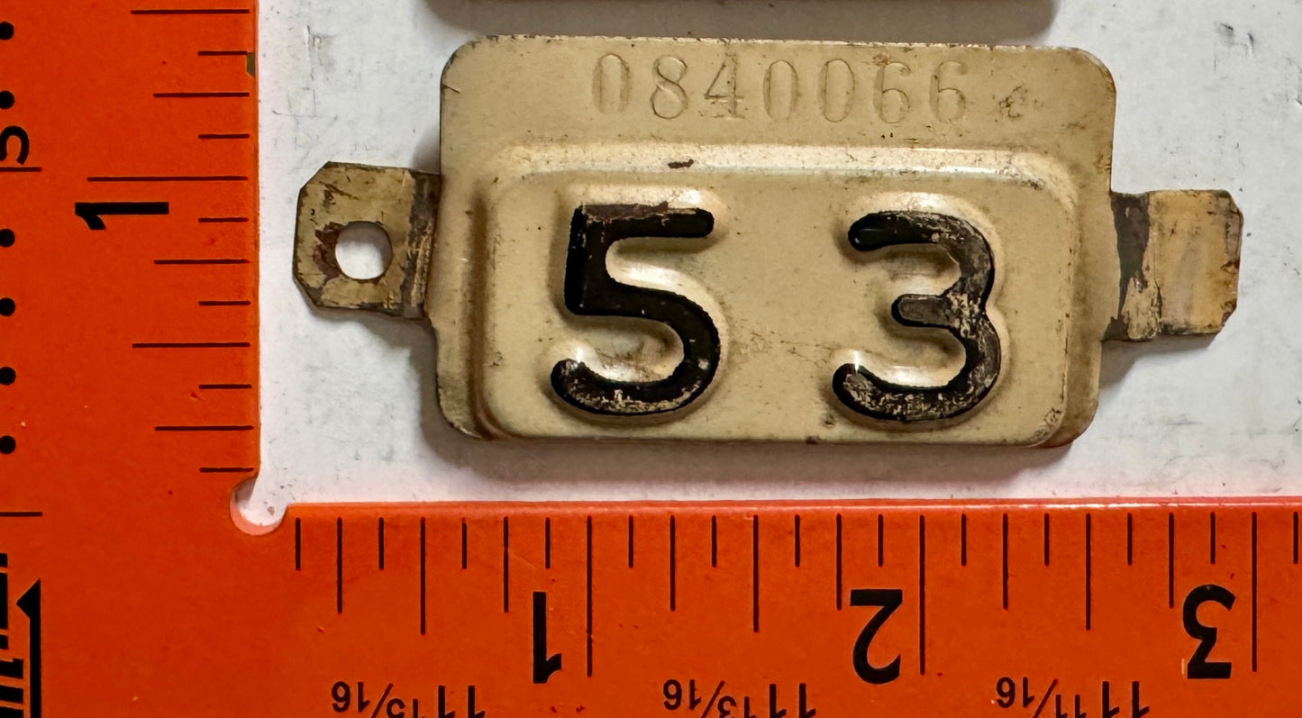 1953 New Jersey #0840066 Passenger License Plate Date Tab