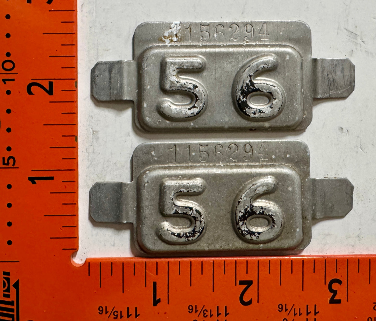 1956 New Jersey #1156294 Passenger License Plate Date Tab (Pair)