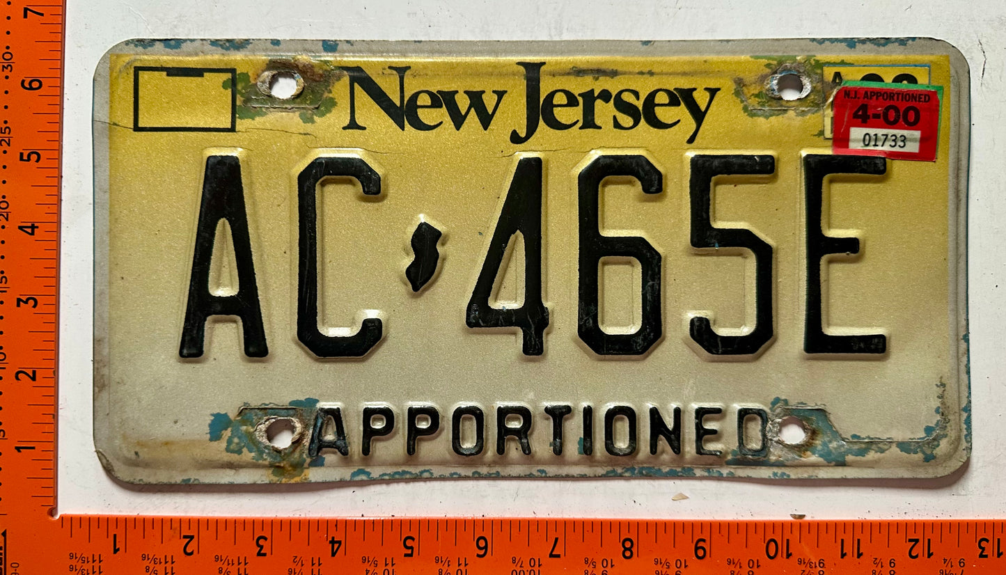 2000 New Jersey #AC-465E Apportioned License Plate