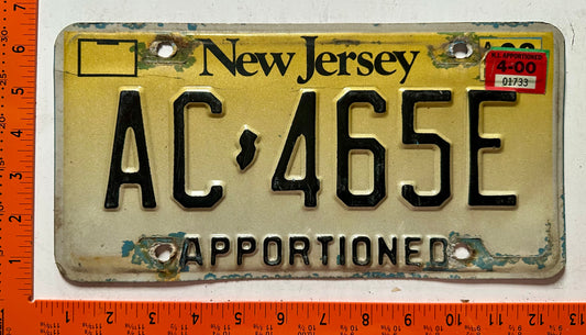 2000 New Jersey #AC-465E Apportioned License Plate
