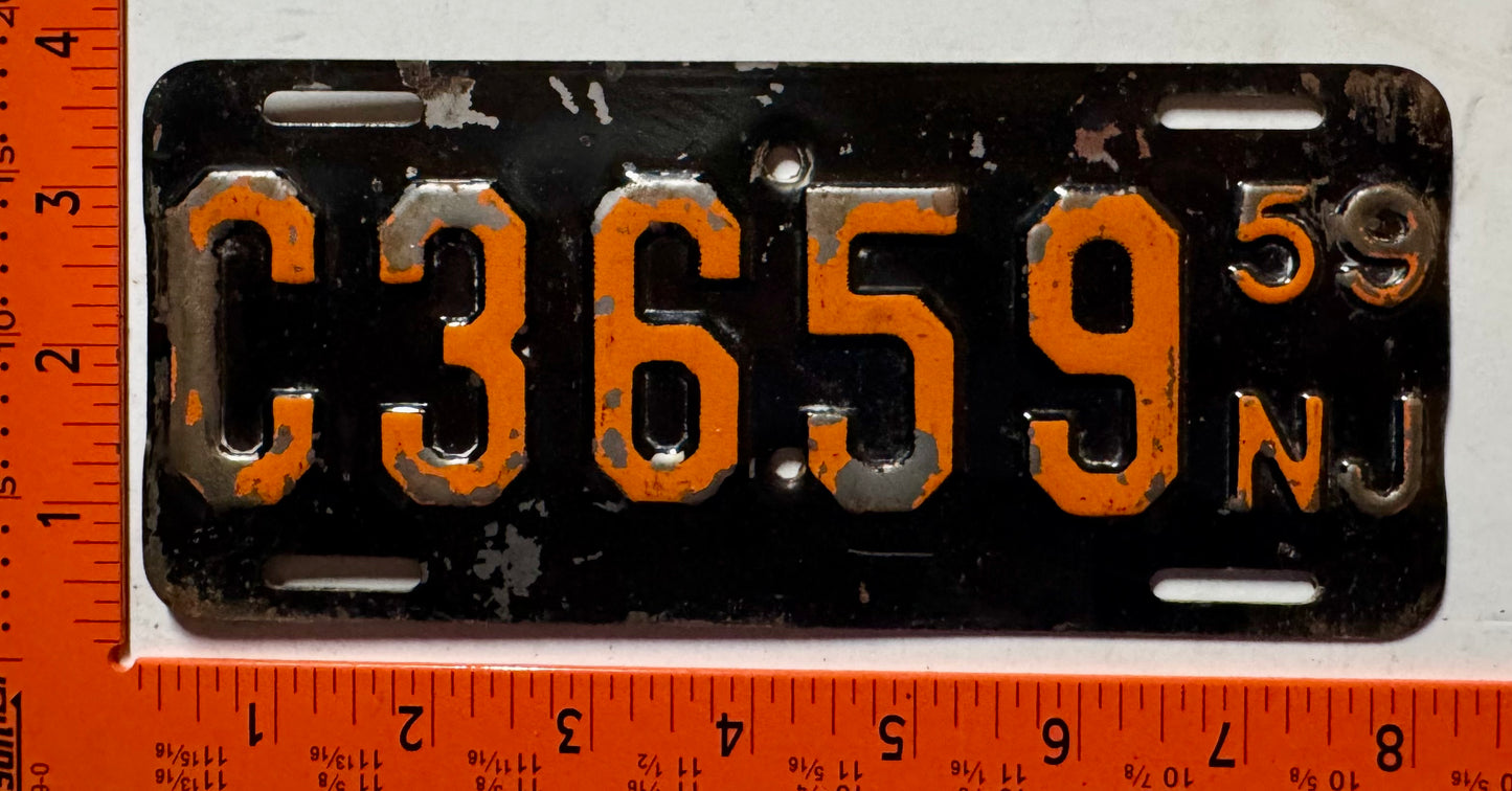 1959 New Jersey #C3659 Motorcycle License Plate