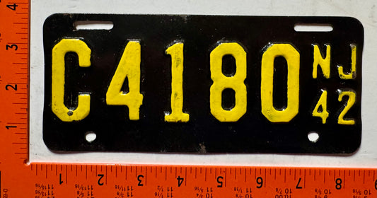 1942 New Jersey #C4180 Motorcycle License Plate (Repaint)