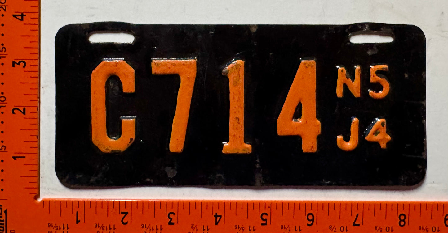 1954 New Jersey #C714 Motorcycle License Plate (Repaint)