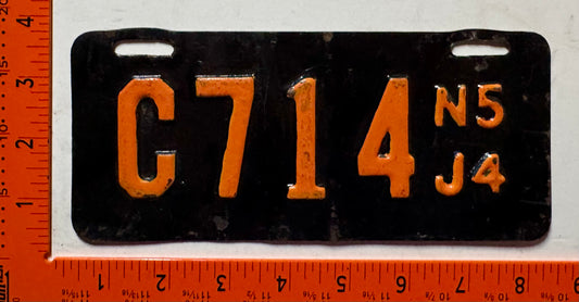 1954 New Jersey #C714 Motorcycle License Plate (Repaint)