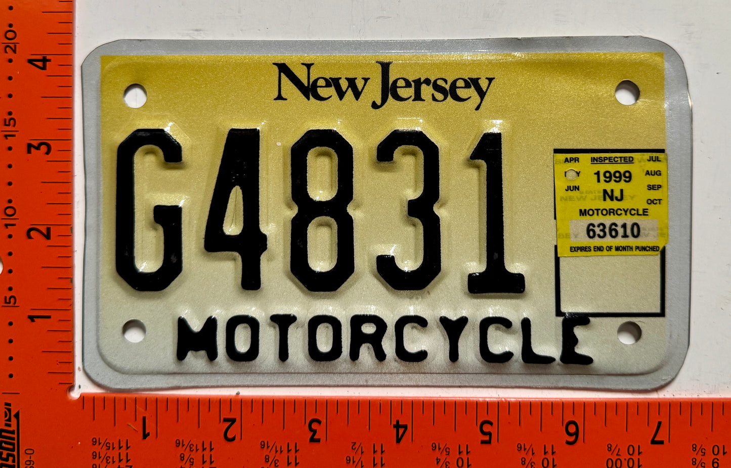 1999 New Jersey #G4831 Motorcycle License Plate