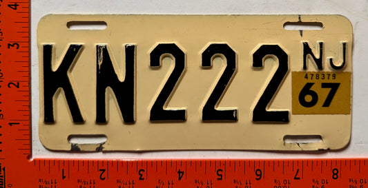 1967 New Jersey #KN222 Motorcycle License Plate