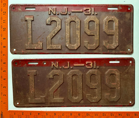 1931 New Jersey #L2099 Passenger License Plate (Pair)