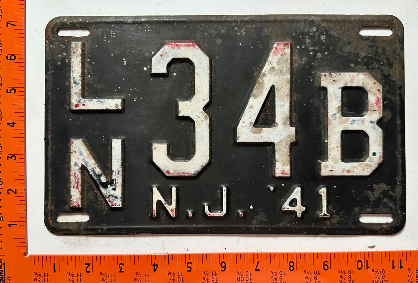 1941 New Jersey #L/N 34B Passenger License Plate