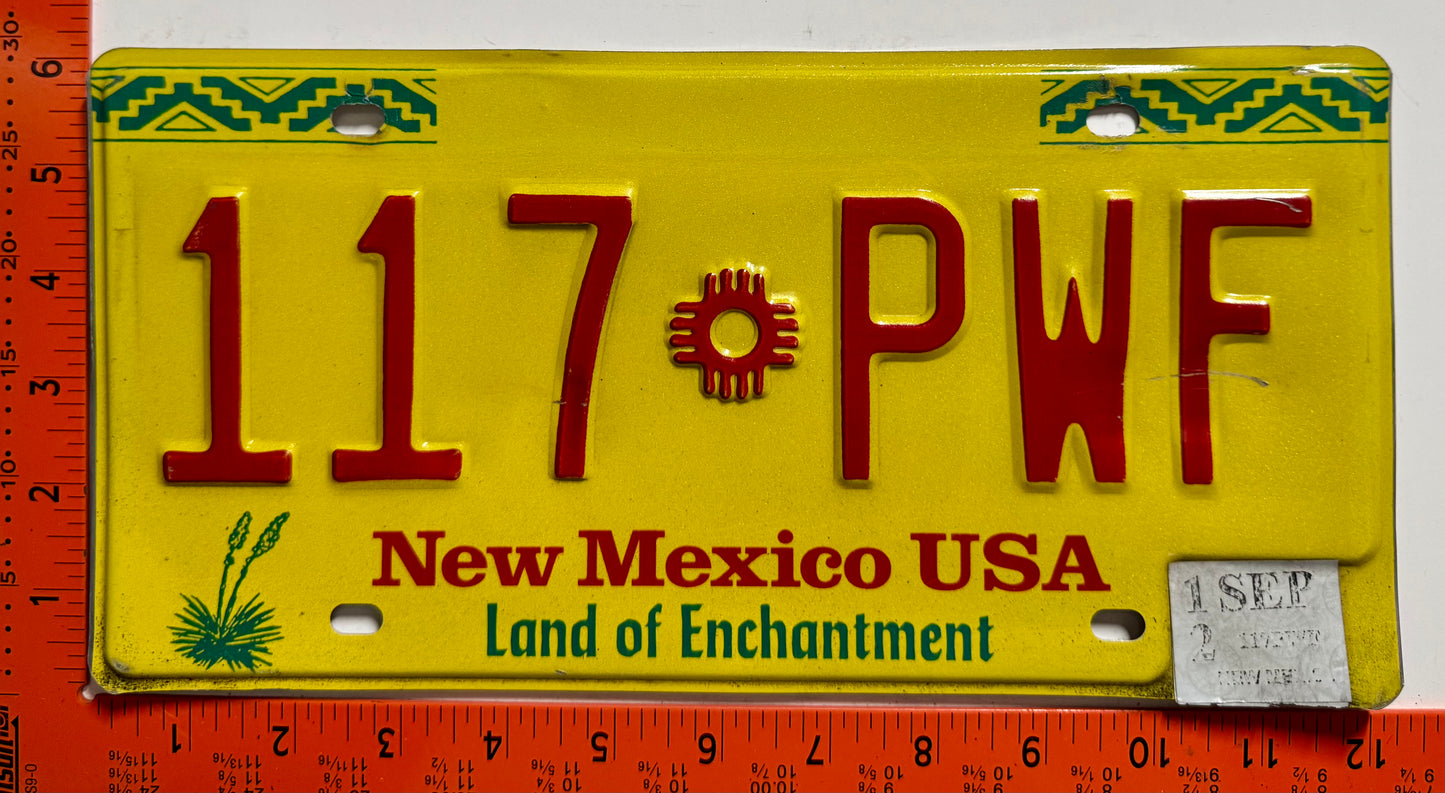 2012 New Mexico #117 PWF Passenger License Plate