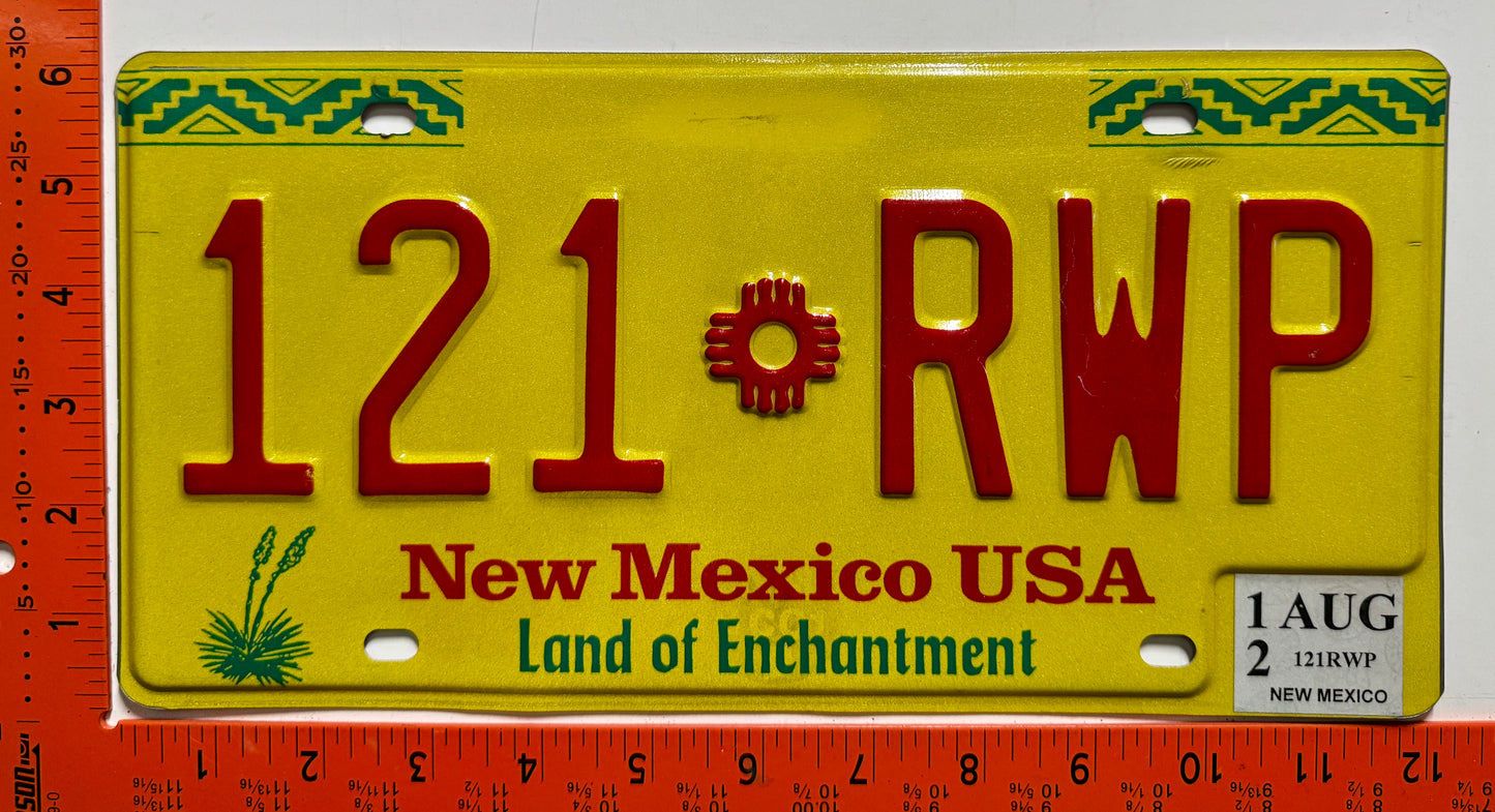 2012 New Mexico #121 RWP Passenger License Plate